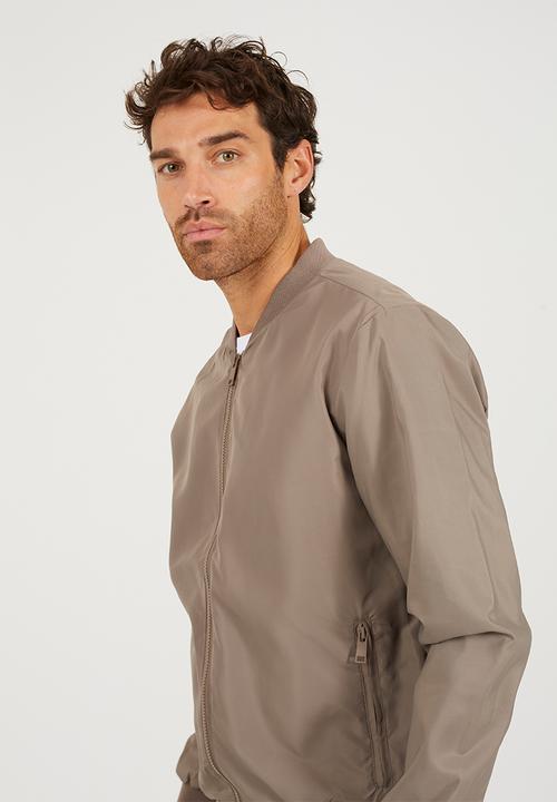 Brave Soul - Bomber Jacket With Ribbed Hem - Taupe