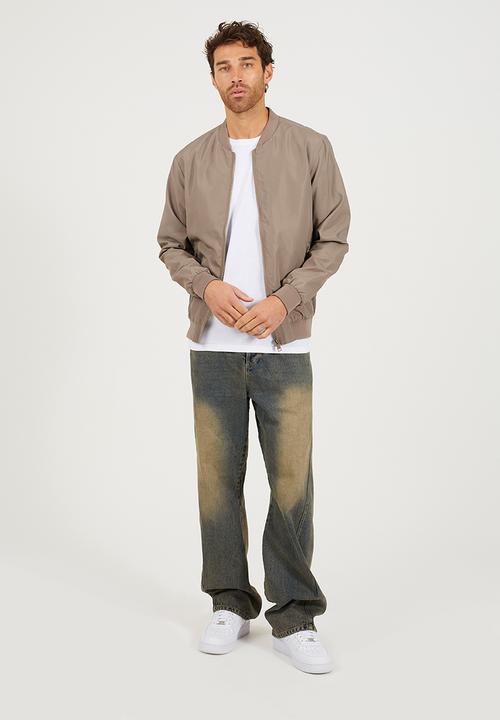 Brave Soul - Bomber Jacket With Ribbed Hem - Taupe