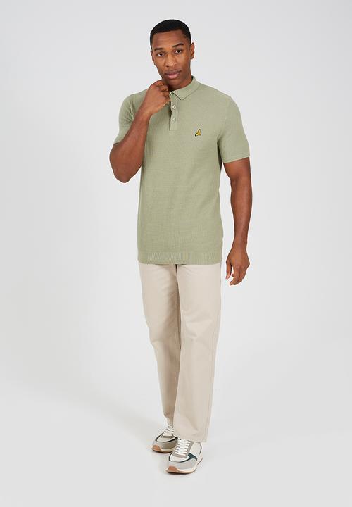 Brave Soul - Knitted Polo Shirt - Dark Sage