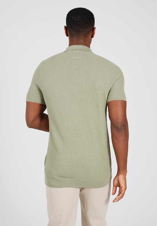 Brave Soul - Knitted Polo Shirt - Dark Sage