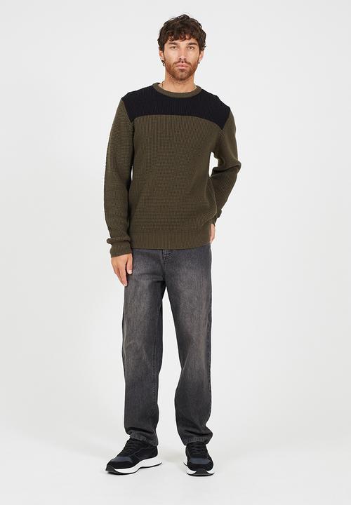 Brave Soul - Crew Neck Jumper - Jet Black/Khaki