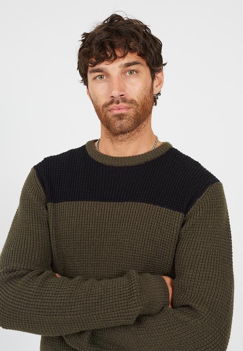 Brave Soul - Crew Neck Jumper - Jet Black/Khaki