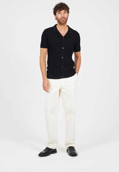 Brave Soul - Full Button Revere Collar Knitted - Jet Black