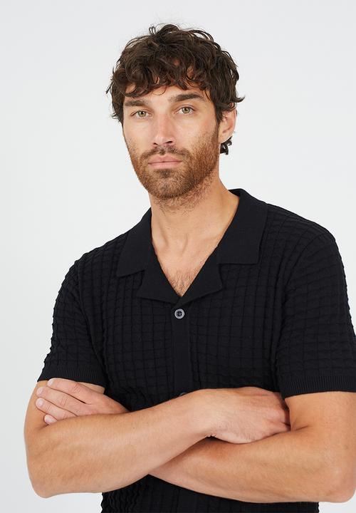 Brave Soul - Full Button Revere Collar Knitted - Jet Black