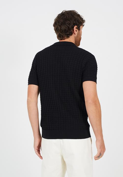 Brave Soul - Full Button Revere Collar Knitted - Jet Black