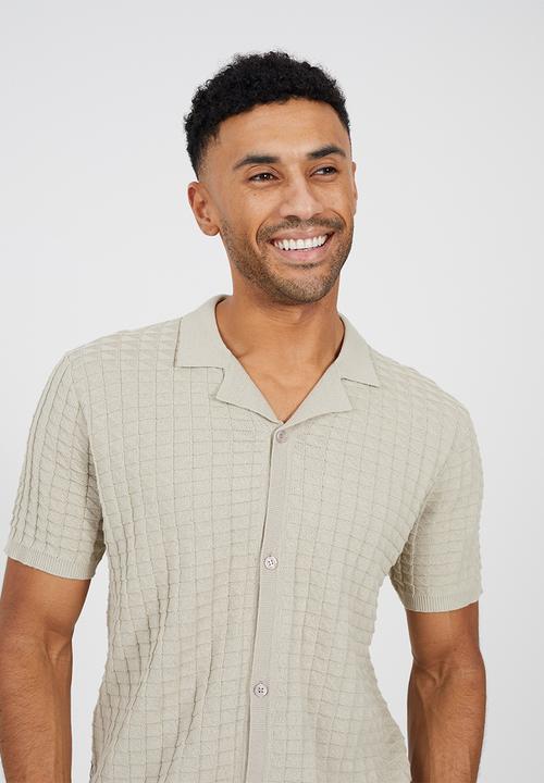 Brave Soul - Full Button Revere Collar Knitted - Light Stone