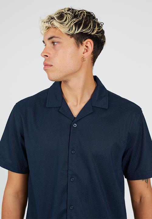 Brave Soul - Revere Collar Shirt - Navy