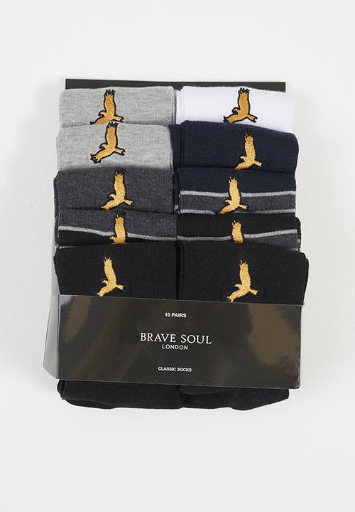Brave Soul - 10 Pack Socks With Embroidery Details - Multi