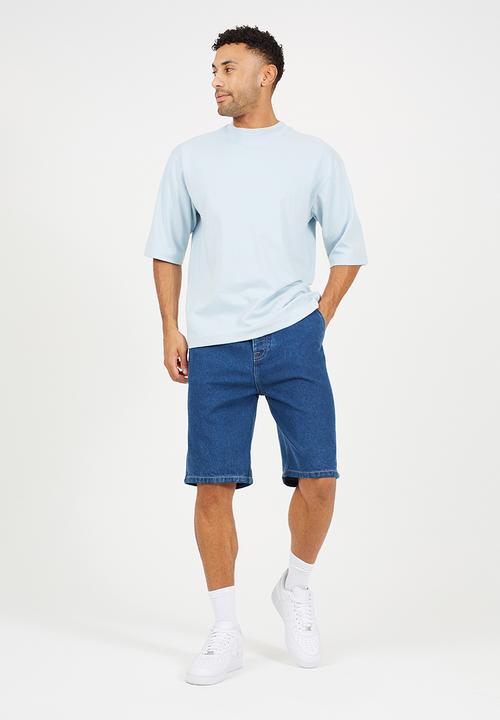 Brave Soul - Crew Mock Neck T-Shirt - Baby Blue