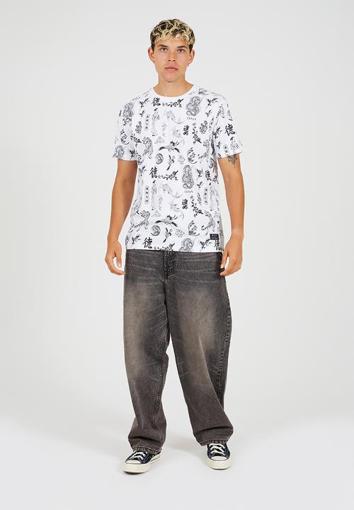 Brave Soul - Crew Neck Short Sleeve T-Shirt - Optic White / Jet Black Print