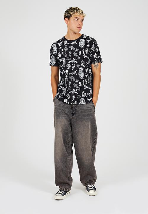 Brave Soul - Crew Neck Short Sleeve T-Shirt - Jet Black / Optic White Print