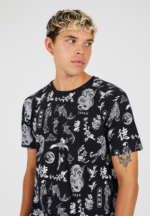 Brave Soul - Crew Neck Short Sleeve T-Shirt - Jet Black / Optic White Print
