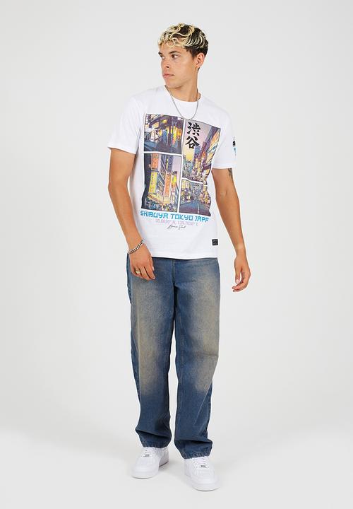 Brave Soul - Crew Neck  Tee - Optic White/Multi-Colour Print