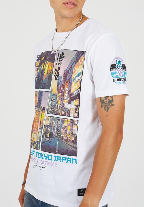 Brave Soul - Crew Neck  Tee - Optic White/Multi-Colour Print