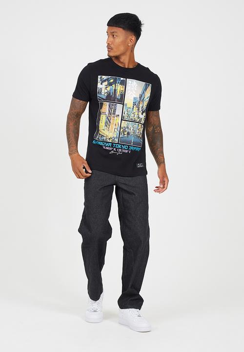 Brave Soul - Crew Neck Tee - Jet Black/Multi-Colour Print