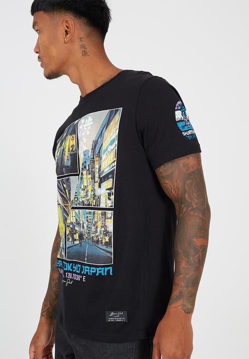 Brave Soul - Crew Neck Tee - Jet Black/Multi-Colour Print