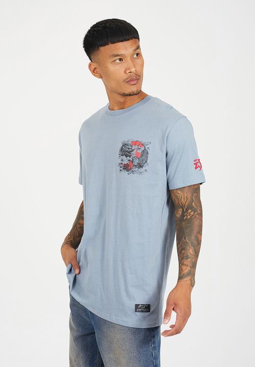 Brave Soul - Crew Neck  Oversized T-Shirt  - Blue / Multi-Colour Print