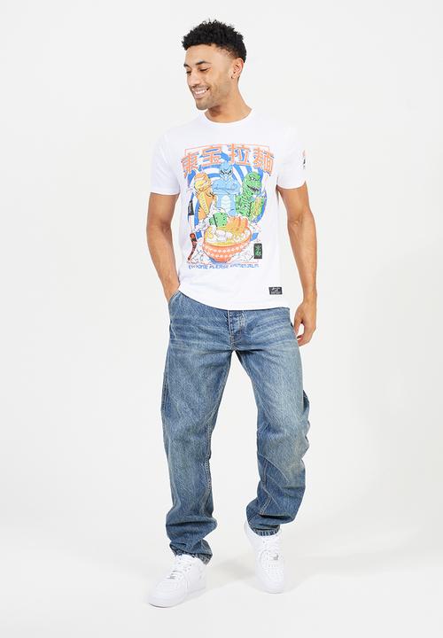 Brave Soul - Crew Neck Oversized T-Shirt - Optic White/Multi-Colour Print