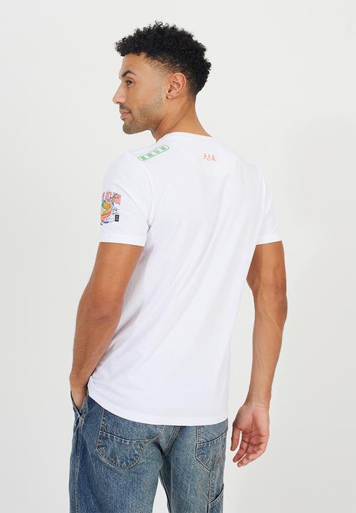 Brave Soul - Crew Neck Oversized T-Shirt - Optic White/Multi-Colour Print