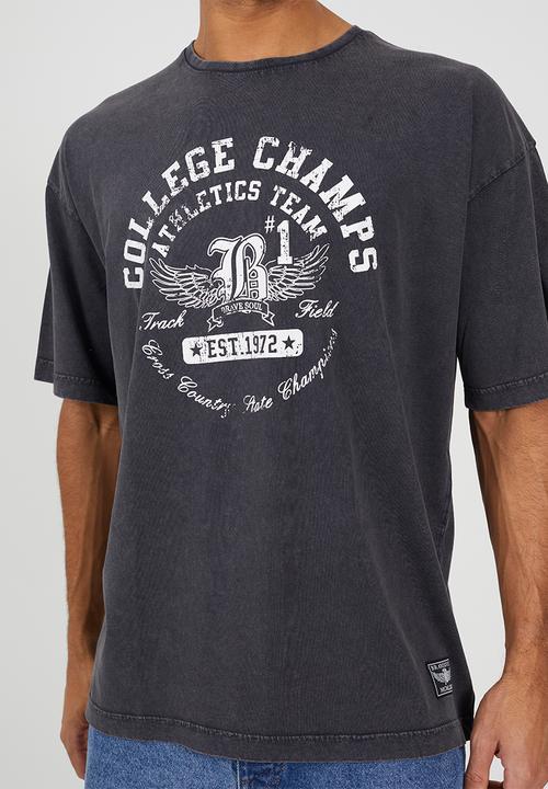 Brave Soul - Relaxed Fit Crew Neck T-shirt - Dark Grey Acid Wash