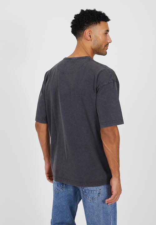 Brave Soul - Relaxed Fit Crew Neck T-shirt - Dark Grey Acid Wash