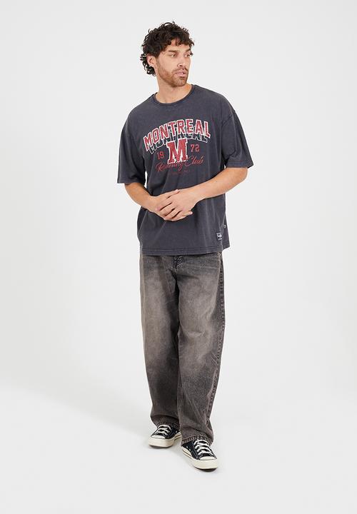 Brave Soul - Relaxed Fit Crew Neck T-shirt- Dark Grey Acid Wash