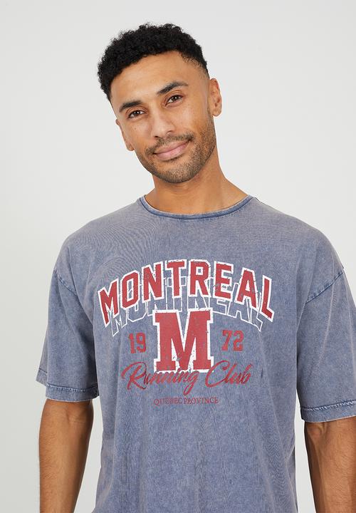 Brave Soul - Relaxed Fit Crew Neck T-shirt- Denim Blue Acid Wash