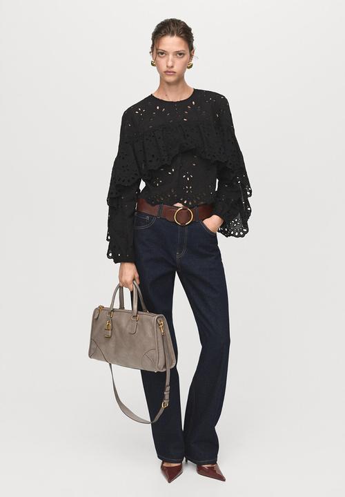 MANGO - Blusa raida - black