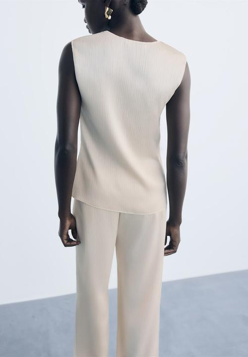 MANGO - Top plis - light beige