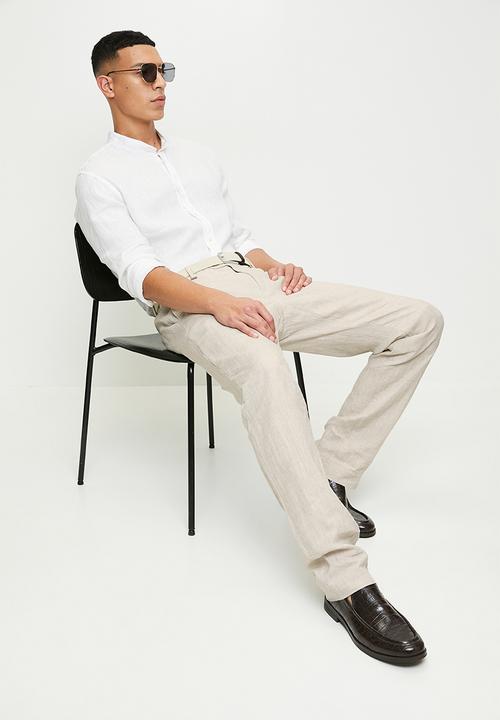POLO - Wayne custom fit linen trouser - stone