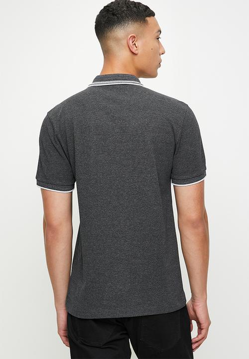 POLO - Bernard short sleeve tipped melange golfer - charcoal melange