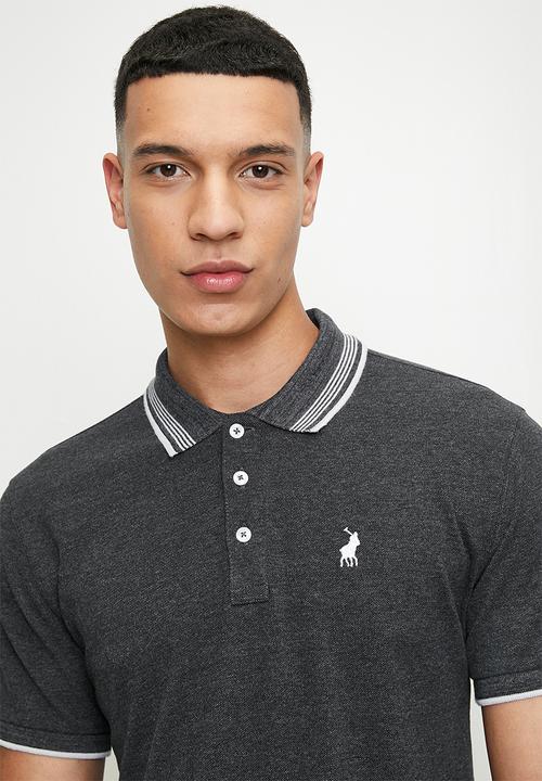POLO - Bernard short sleeve tipped melange golfer - charcoal melange