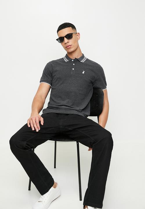 POLO - Bernard short sleeve tipped melange golfer - charcoal melange