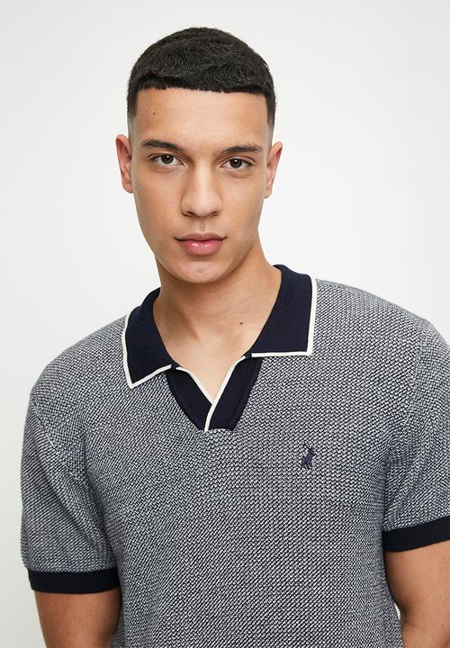 POLO - Andy textured tipped knitted golfer - navy
