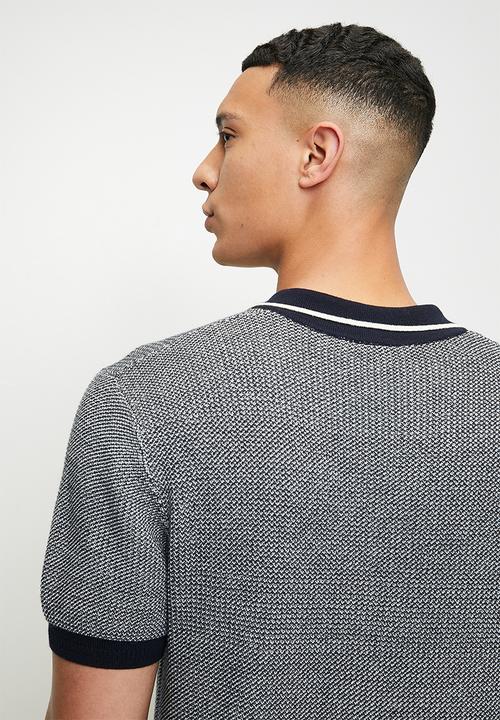 POLO - Andy textured tipped knitted golfer - navy