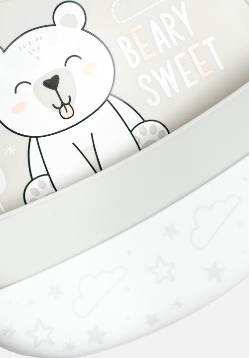 Character Group - 2Pk  bear print silicone bibs - grey