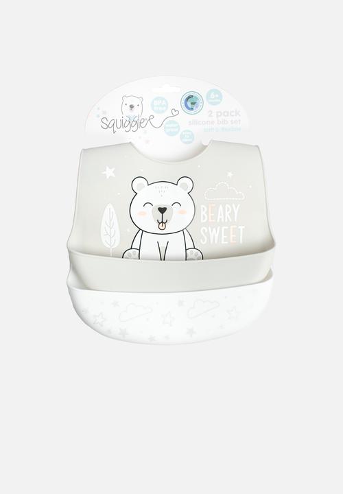 Character Group - 2Pk  bear print silicone bibs - grey
