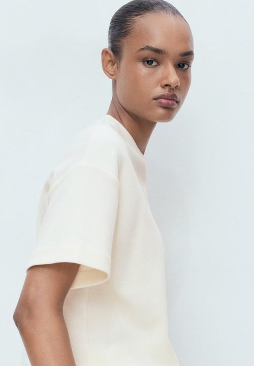 MANGO - Camiseta pico - light beige