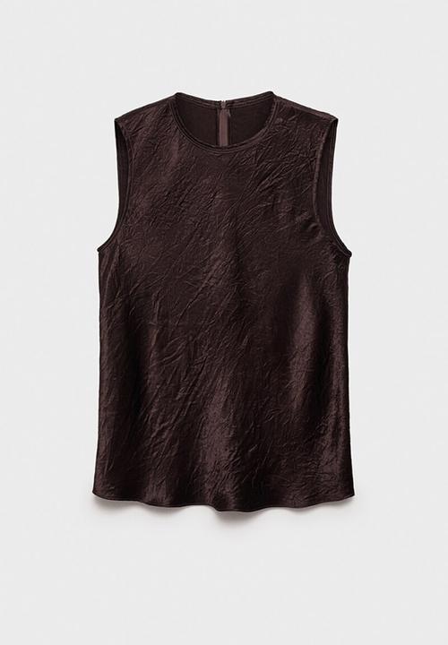 MANGO - Blusa raida - dark brown
