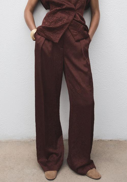 MANGO - Trousers flor -  dark brown