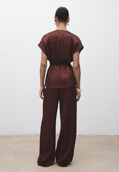 MANGO - Trousers flor -  dark brown