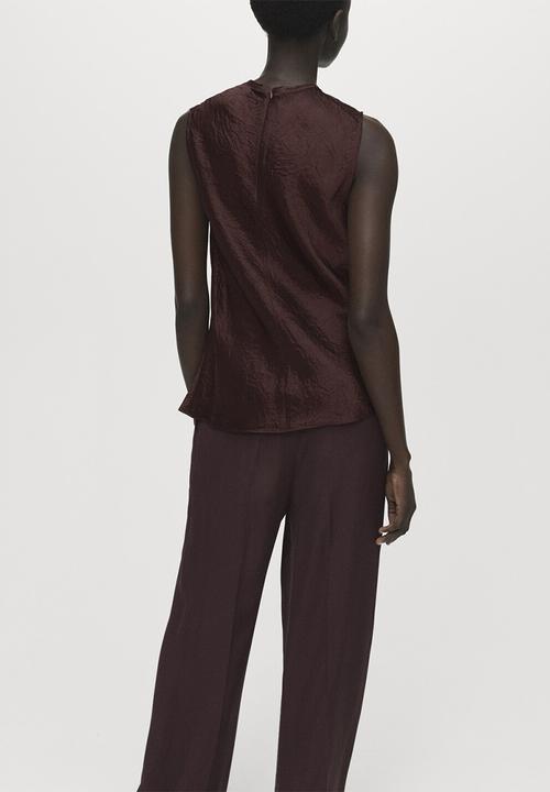 MANGO - Blusa raida - dark brown