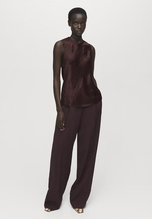 MANGO - Blusa raida - dark brown