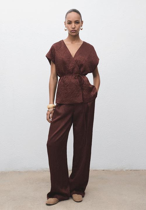 MANGO - Trousers flor -  dark brown