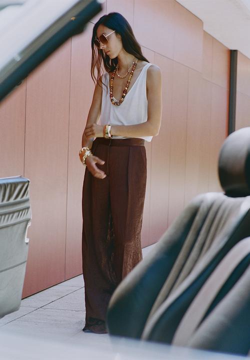MANGO - Trousers flor -  dark brown