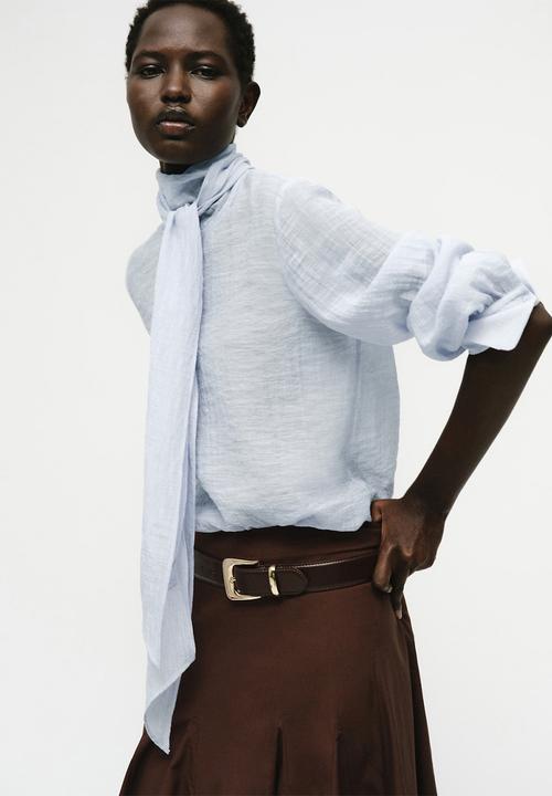 MANGO - Blouse brown - mid-blue