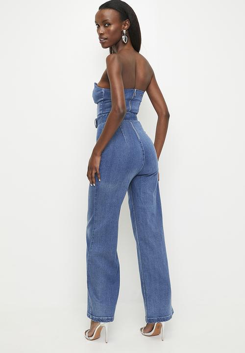 SISSY BOY - CECILIA: Boobtube Low Plunge Straight Leg Jumpsuit - Light Vintage