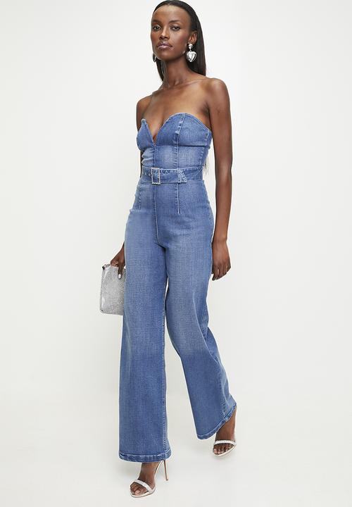 SISSY BOY - CECILIA: Boobtube Low Plunge Straight Leg Jumpsuit - Light Vintage