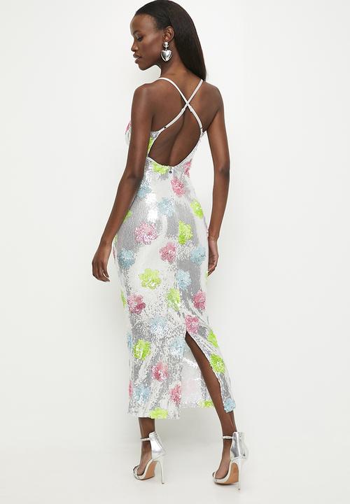 SISSY BOY - Scoop Neck Maxi Dress With Slit Details - Silver Multi