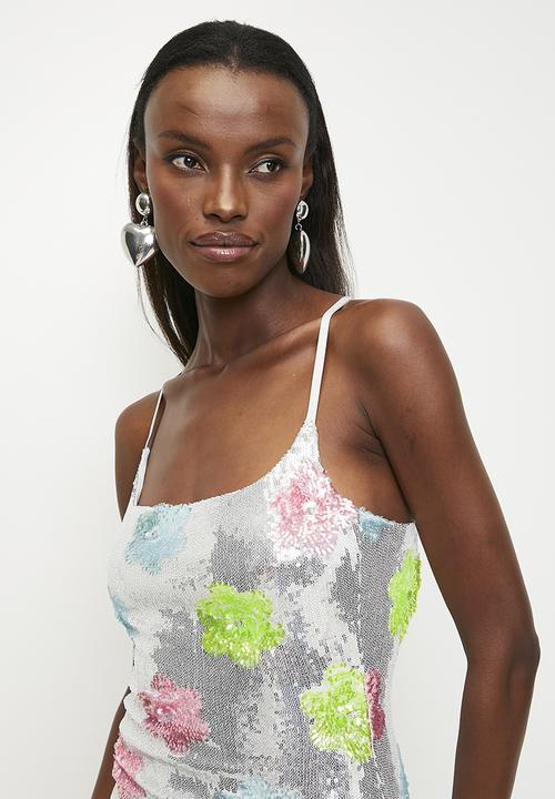 SISSY BOY - Scoop Neck Maxi Dress With Slit Details - Silver Multi